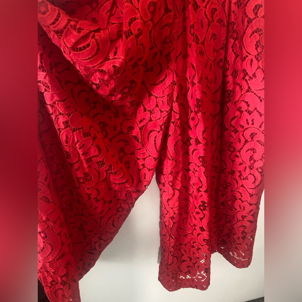 Anthropologie Moulinette Soeurs Jaeda Red Lace Sleeveless Wide Leg Jumpsuit 0 - Picture 3 of 6